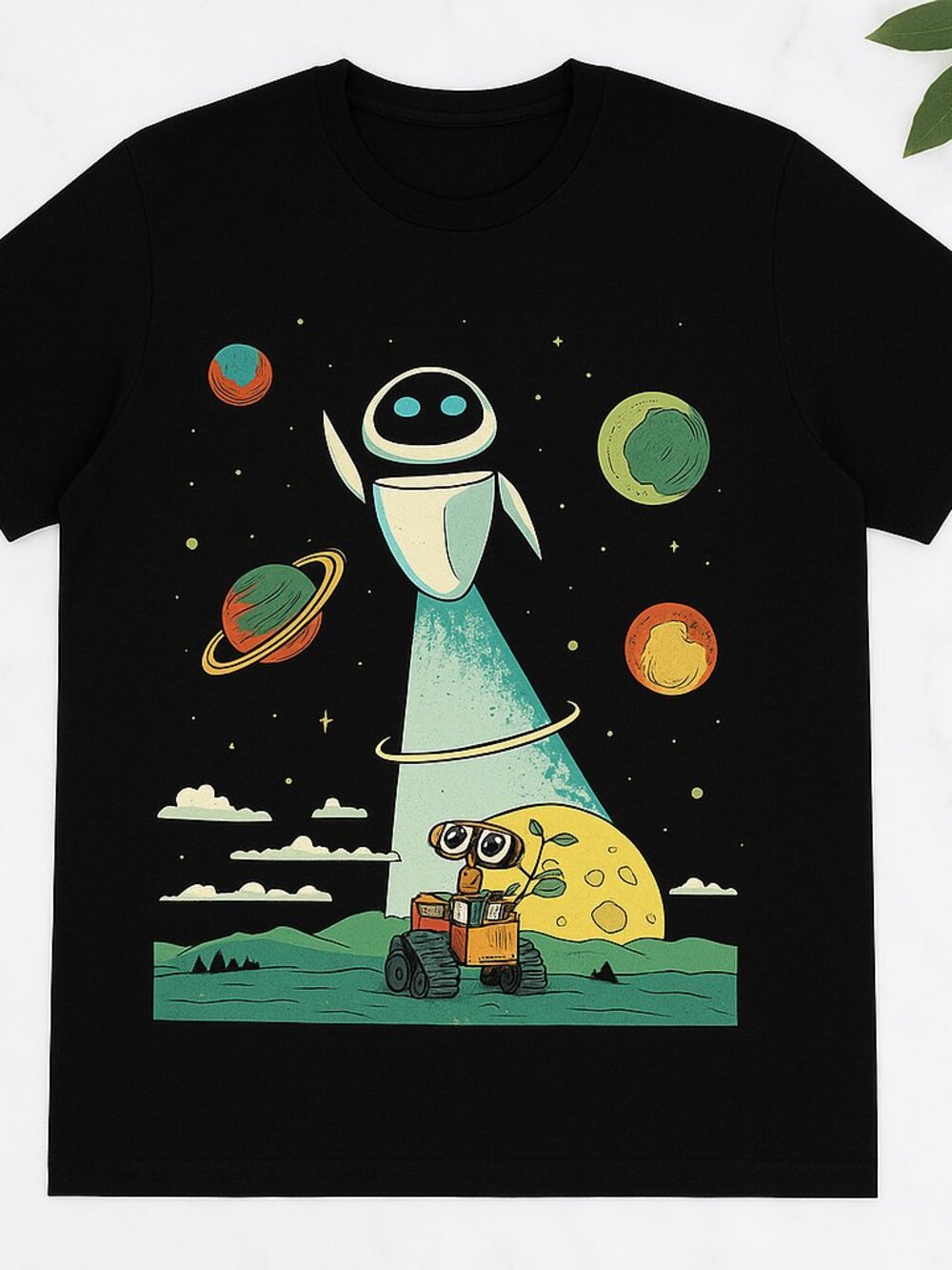 Space Adventure Robot & Rover Graphic Tee | Black Sci-Fi Shirt